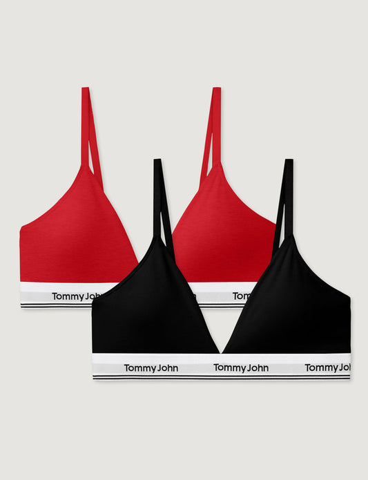 Signature Cotton Triangle Bralette (2-pack)::Red/Black