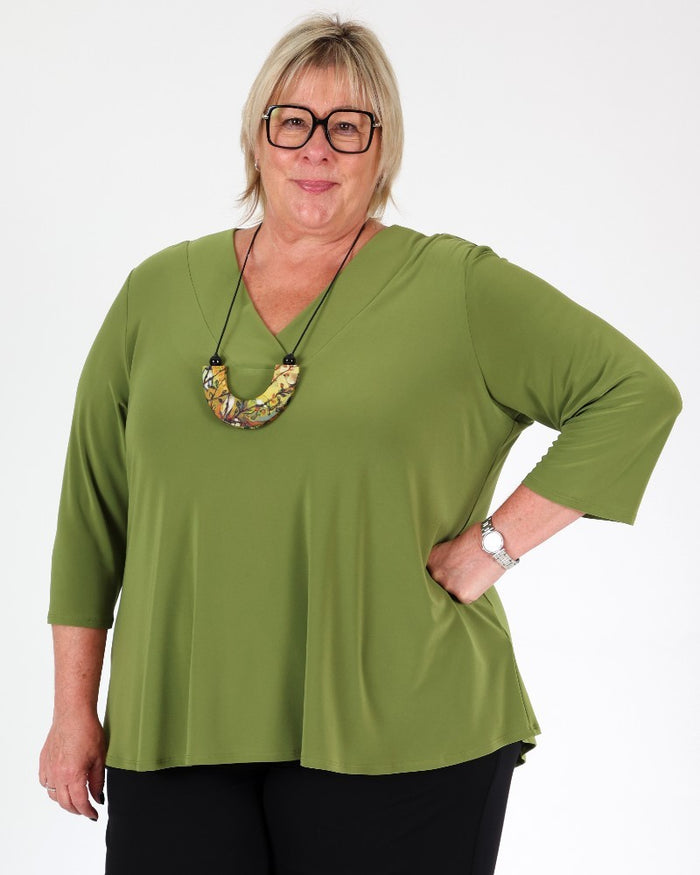 Silky Knit Flared Top Artichoke - Joseph Ribkoff