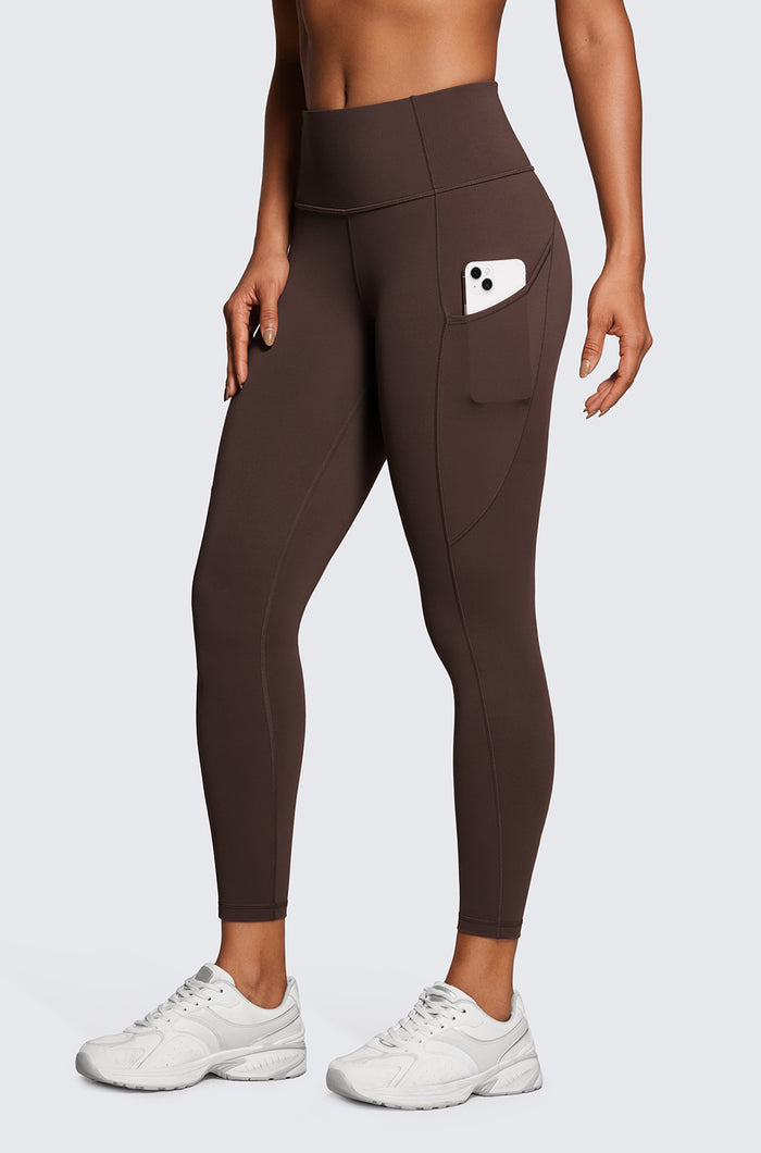 CRZ YOGA Women's Sleek Pocket Leggings 25” Hot Fudge Brown