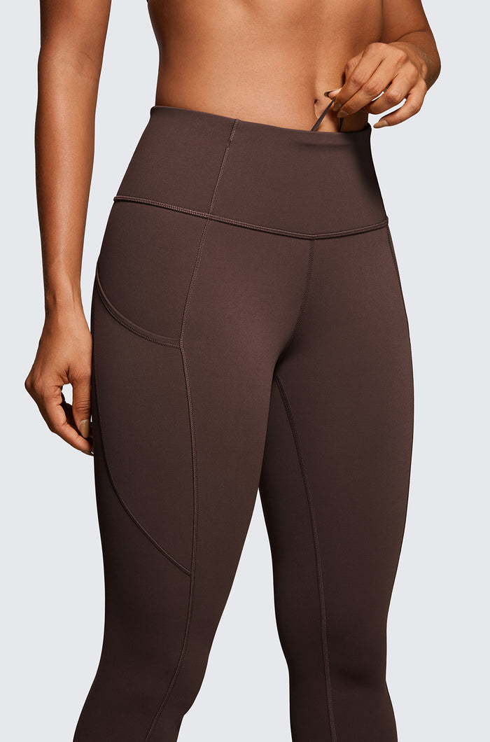CRZ YOGA Women's Sleek Pocket Leggings 25” Hot Fudge Brown