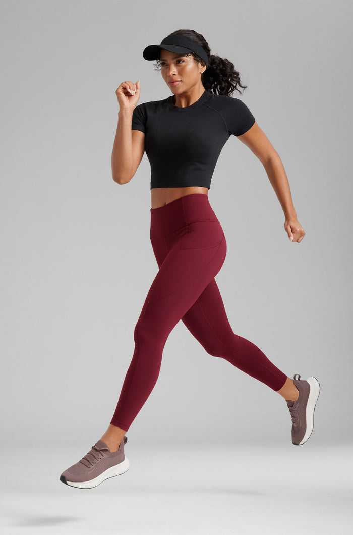CRZ YOGA Women's Sleek Pocket Leggings 25” Red Merlot