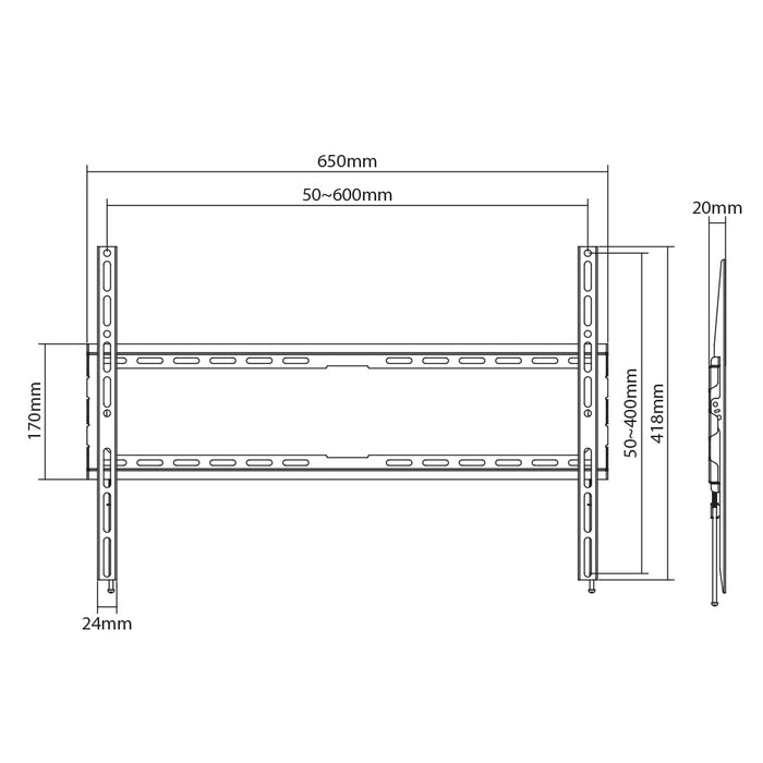 Space TV Flat Screen Wall Mount – Ultra Slim Fixed 37″-80″ 45kg – TVARMECPL04