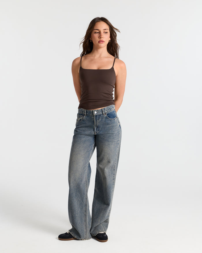 Spaghetti Straps Double Layer Crop Cami