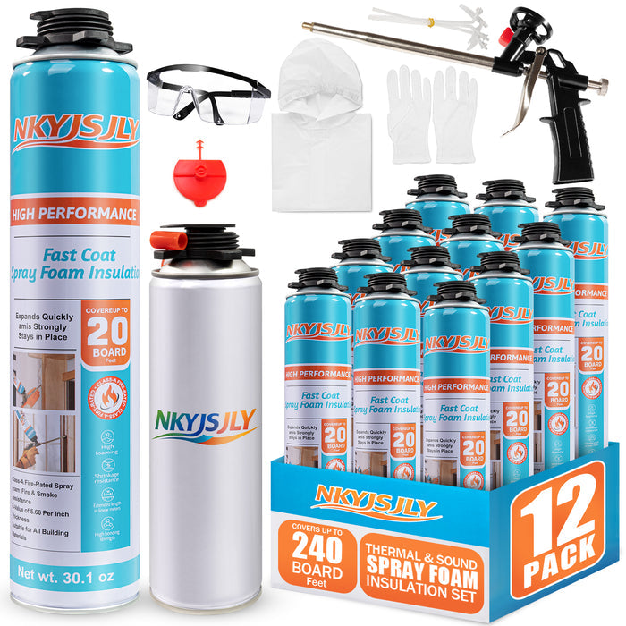 Spray Foam Insulation Kit 30.1 oz, Expanding Sealant, Closed Cell Spray Foam Heat Acoustic Insulation, High Density, Cleaner, Gun