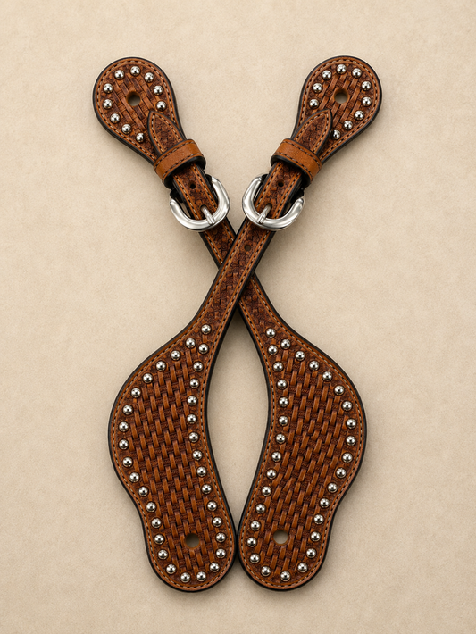 Spur Straps - SPS129 - Mens 5/8" D/S Brown Large Antiqued Basketweave with Spots