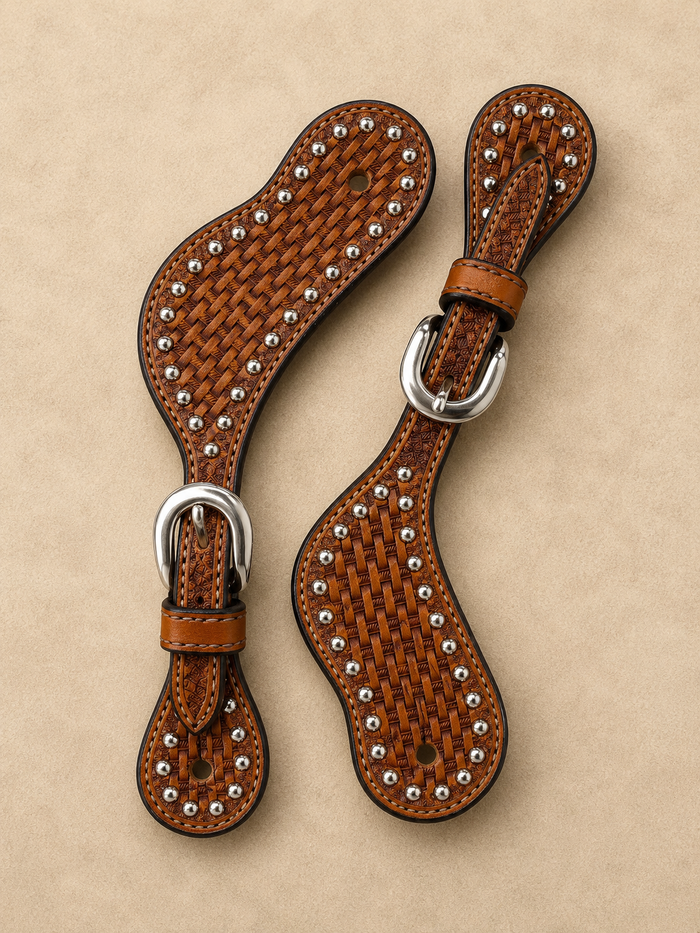 Spur Straps - SPS130 - Mens 5/8" D/S Brown Large Antiqued Basketweave with Spots