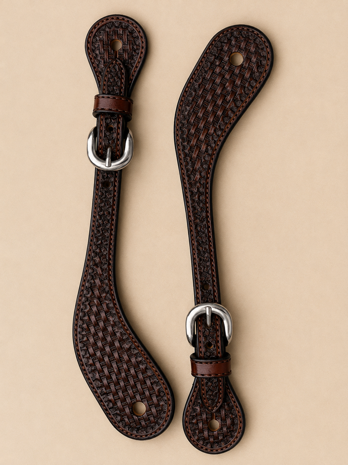 Spur Straps - SPS134 - Mens 5/8" D/S Brown Small Shaped Basketweave