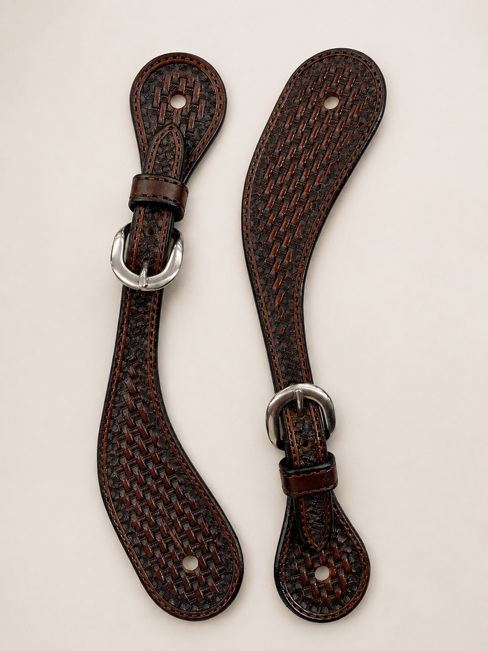 Spur Straps - SPS99 - Ladies Brown Basketweave 5/8" D/S Small Shaped