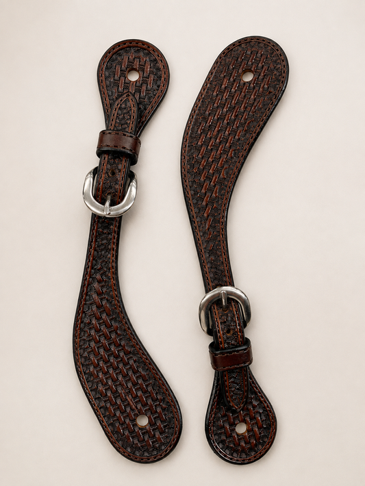 Spur Straps - SPS99 - Ladies Brown Basketweave 5/8" D/S Small Shaped