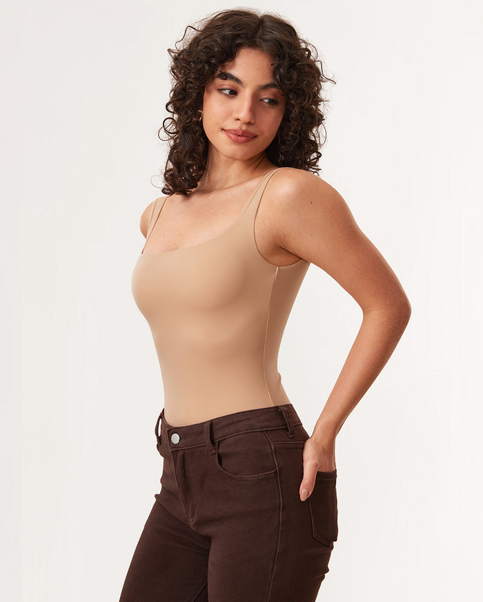 Women's Square Neck Bodysuit Warm Beige