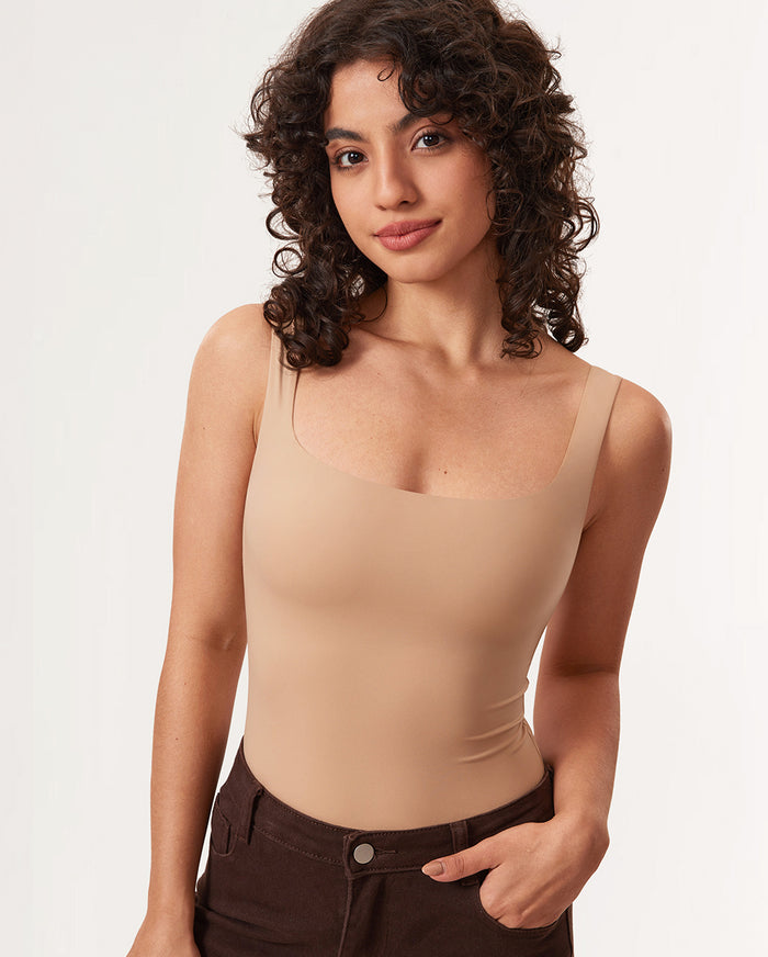 Women's Square Neck Bodysuit Warm Beige