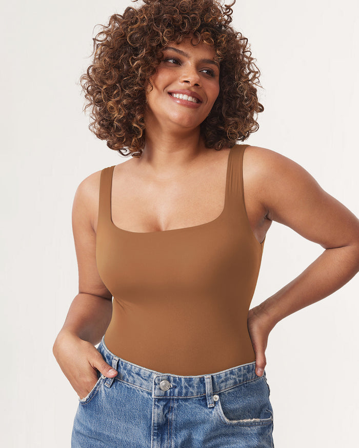 Women's Square Neck Bodysuit Chipmunk