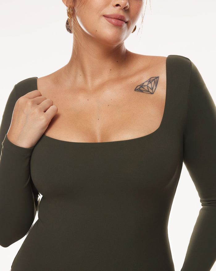 Square Neck Long Sleeve Bodysuit
