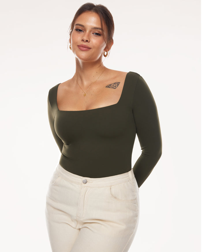 Square Neck Long Sleeve Bodysuit