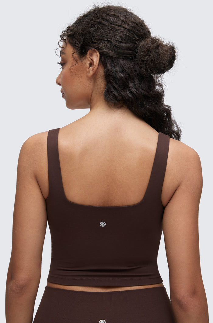 CRZ YOGA Women's Square Neck Longline Sports Bra Hot Fudge Brown