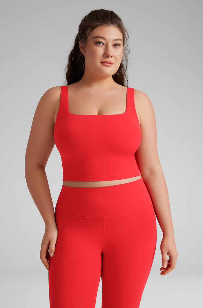 CRZ YOGA Women's Square Neck Longline Sports Bra Deep Red