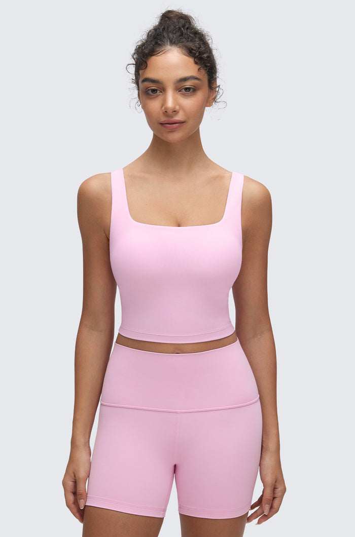 CRZ YOGA Women's Square Neck Longline Sports Bra Vita Pink
