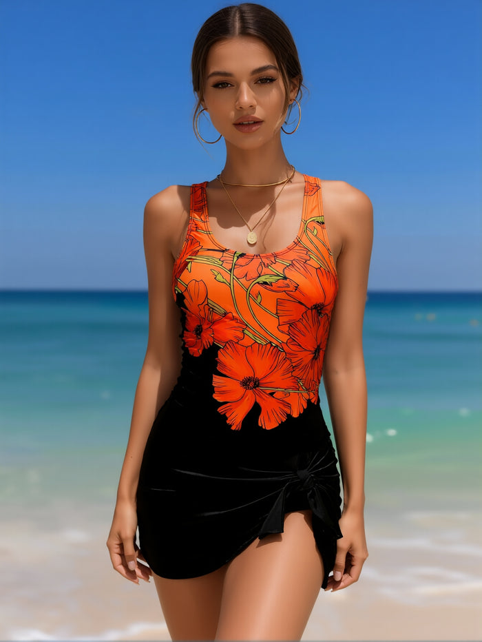 Square Neck Swim Dress for Women Tummy Control One Piece Swimsuit Wrap Bathing Suit