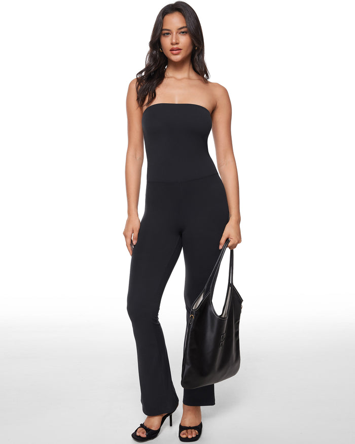 Strapless Flare Legging Jumpsuit