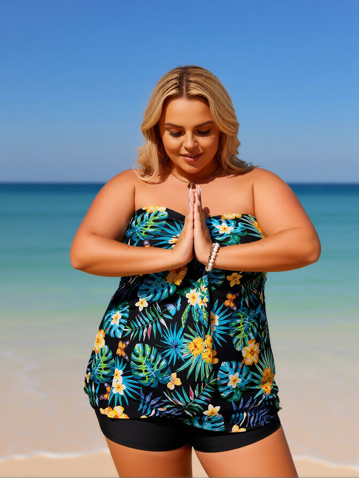 Strapless Tankini Swimsuits for Women 2 Piece Tummy Control High Waisted Bathing Suits Flowy Modest Swim Suit 2026