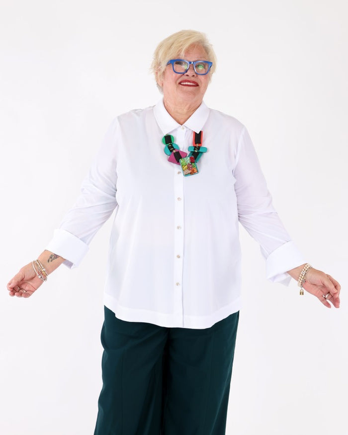 Stretch Poplin Button-Front Boxy Blouse - Joseph Ribkoff