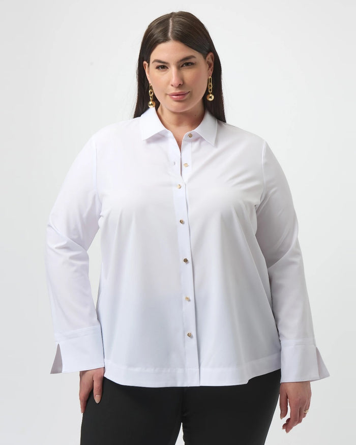 Stretch Poplin Button-Front Boxy Blouse - Joseph Ribkoff