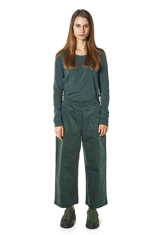 STRETCH-VELVET WIDE LEG TROUSER *BLACK* (Shown in FOREST)