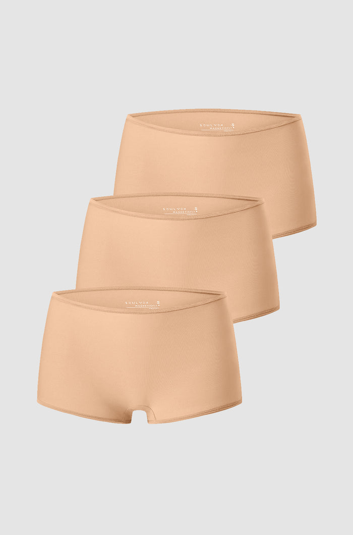 Women's Stretchy Mid Waist Boy Shorts 3 Pack Warm Beige (3pack)