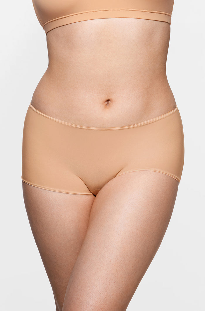Women's Stretchy Mid Waist Boy Shorts 3 Pack Warm Beige (3pack)