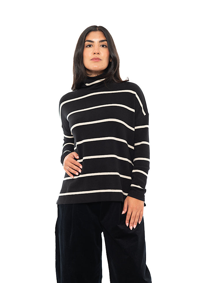 STRIPED COTTON-FLEECE JADE PULLOVER