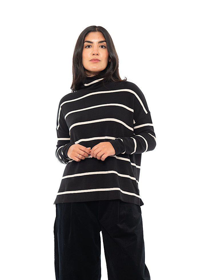 STRIPED COTTON-FLEECE JADE PULLOVER