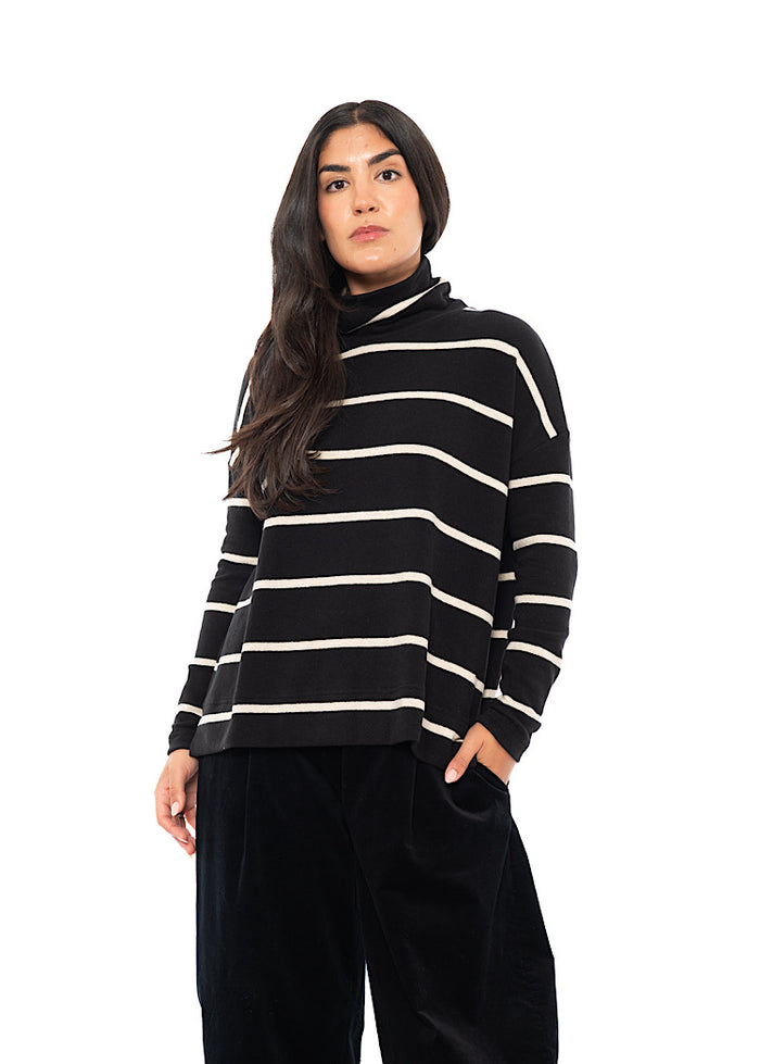 STRIPED COTTON-FLEECE JADE PULLOVER
