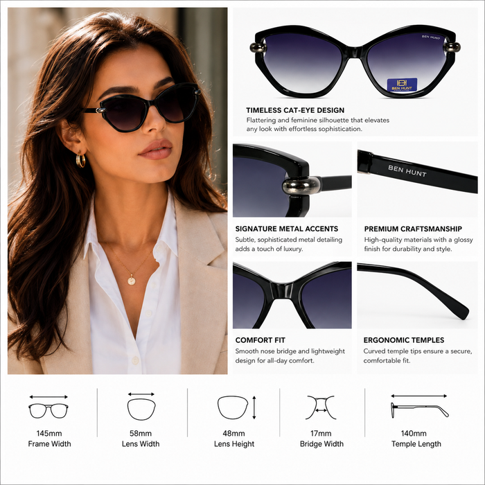Style with the BEN HUNT Women's Cat Eye Sunglasses.