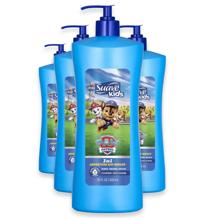 Suave Kids Paw Patrol Adventure Bay Breeze 3-in-1 Shampoo Conditioner & Body Wash 28 oz - 4 Pack