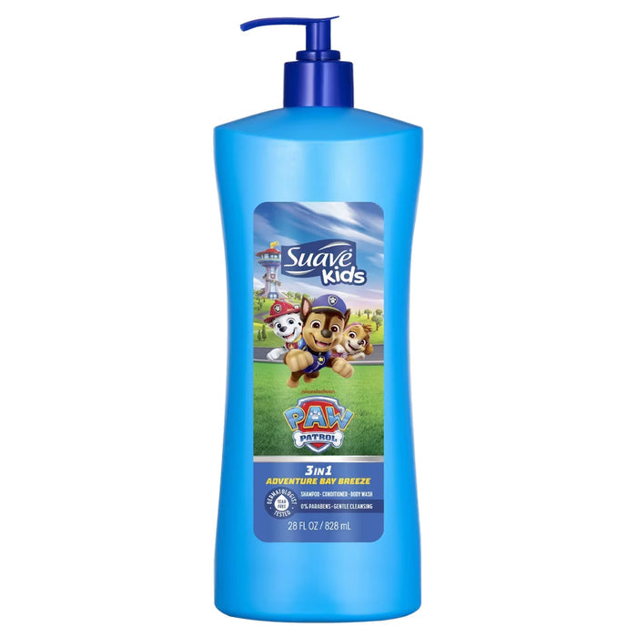 Suave Kids Paw Patrol Adventure Bay Breeze 3-in-1 Shampoo Conditioner & Body Wash 28 oz - 4 Pack