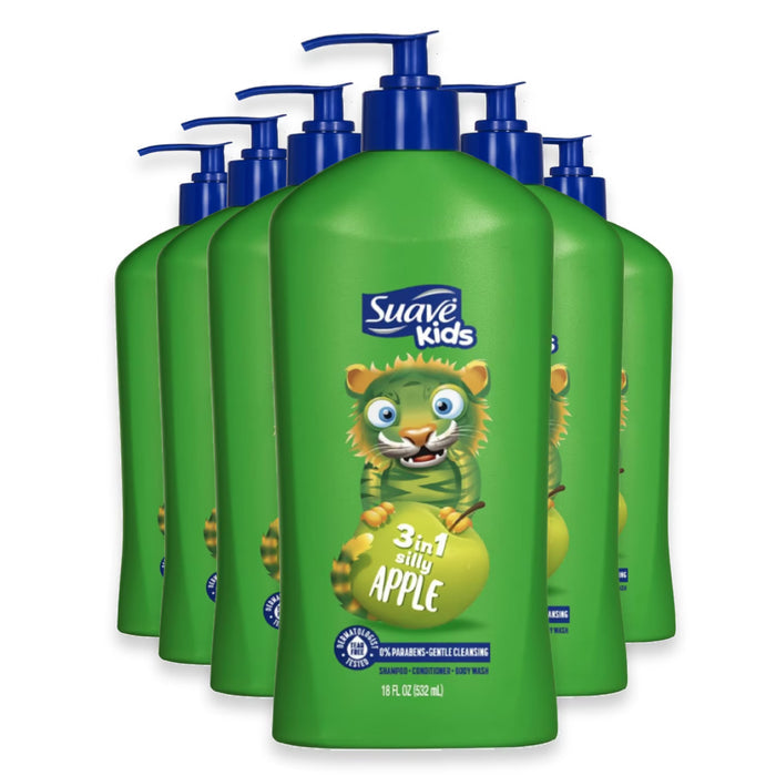 Suave Kids Silly Apple 3-in-1 Shampoo Conditioner & Body Wash - 18 oz - 6 Pack