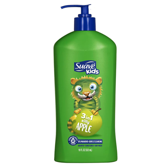 Suave Kids Silly Apple 3-in-1 Shampoo Conditioner & Body Wash - 18 oz - 6 Pack