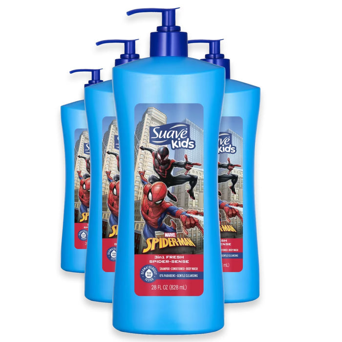 Suave Kids Spider-Man 3-in-1 Shampoo Conditioner & Body Wash - 28 oz - 4 Pack