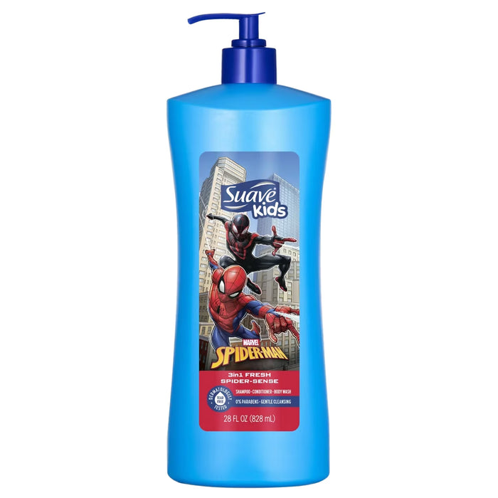 Suave Kids Spider-Man 3-in-1 Shampoo Conditioner & Body Wash - 28 oz - 4 Pack