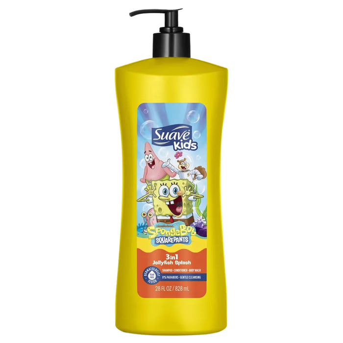 Suave Kids SpongeBob Jellyfish Splash 3-in-1 Shampoo Conditioner & Body Wash 28 oz - 4 Pack