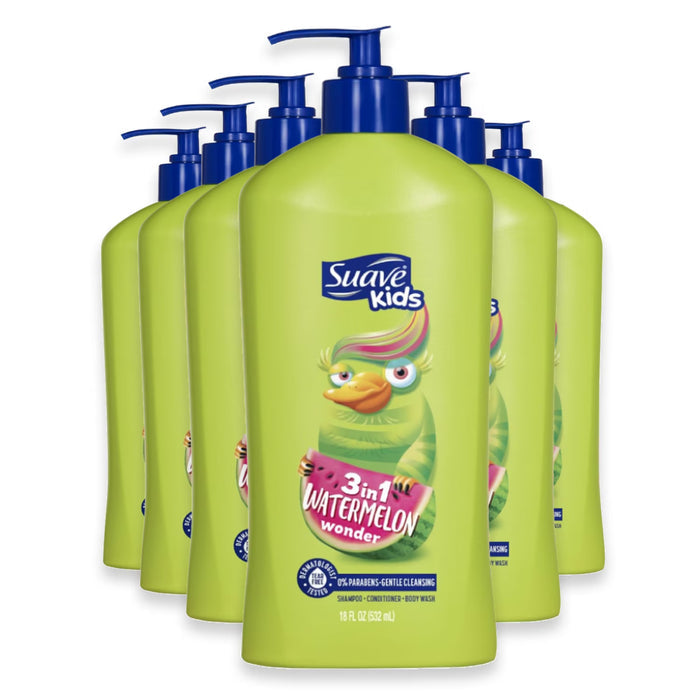 Suave Kids Watermelon Wonder 3-in-1 Shampoo Conditioner & Body Wash - 18 oz - 6 Pack