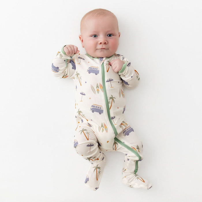 Surfboard print bamboo zippered baby footie pajama