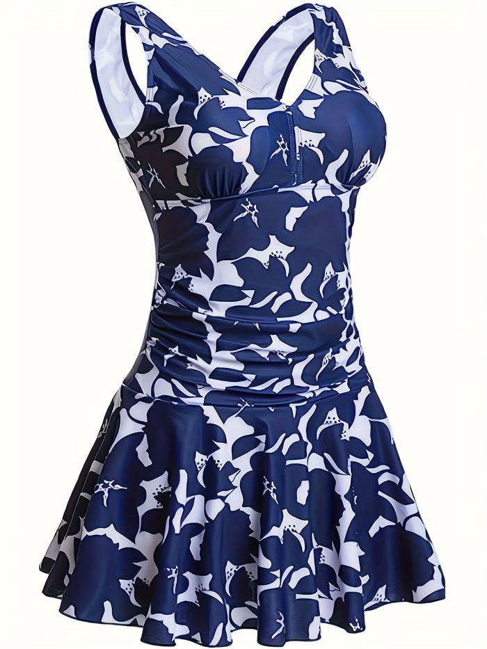 Swimdress Tummy Control Ruffle Swimsuit for Women Tie Knot Swim Dresses V Neck Bathing Suit Skirt