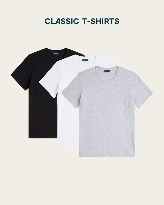 T-shirt 3-pack bundle | White & Black & Light grey