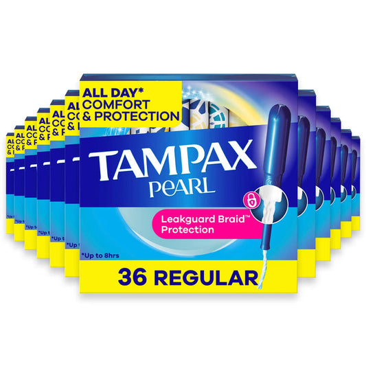 Tampax Pearl Tampons Regular Absorbency with LeakGuard Braid Unscented 36 Ct - 12 Pack