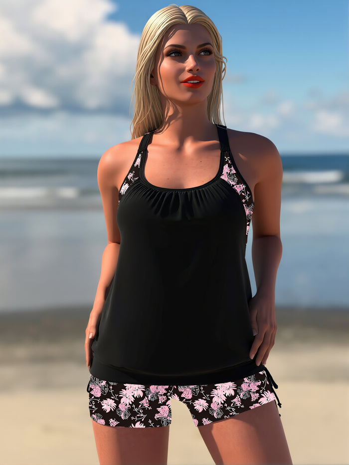 Tankini Swimsuits for Women 2026 Tummy Control Two Piece Bathing Suits with Sporty Pockets Swim Shorts