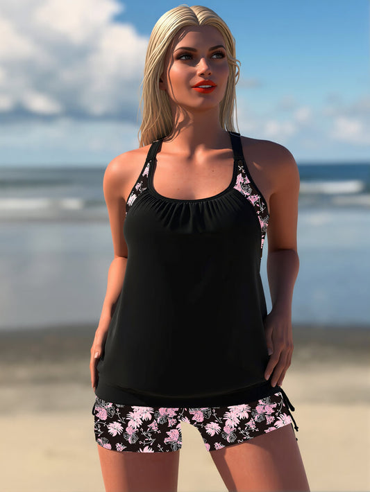 Tankini Swimsuits for Women 2026 Tummy Control Two Piece Bathing Suits with Sporty Pockets Swim Shorts