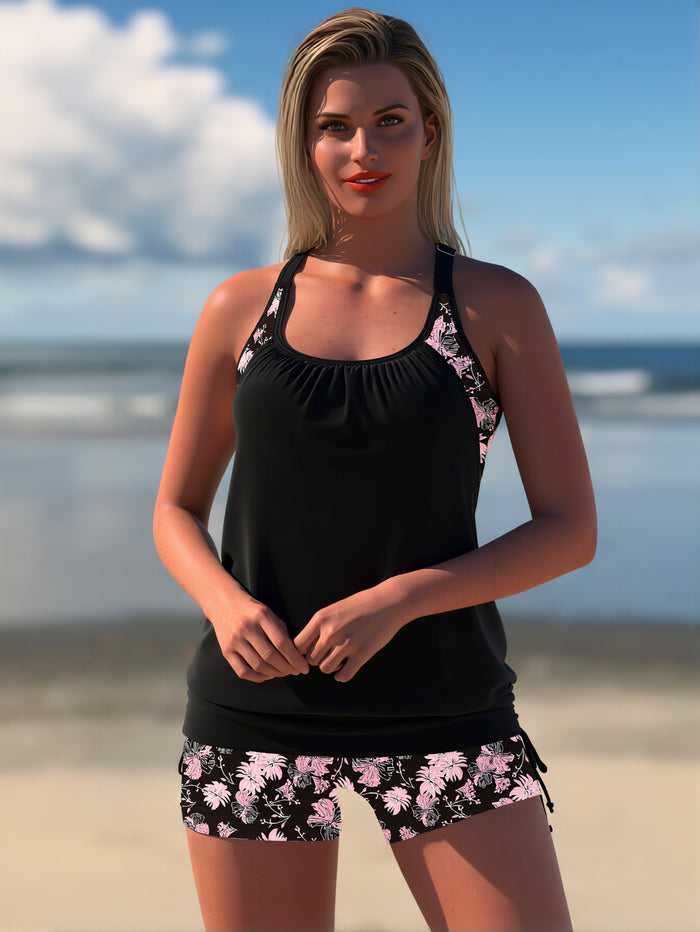 Tankini Swimsuits for Women 2026 Tummy Control Two Piece Bathing Suits with Sporty Pockets Swim Shorts