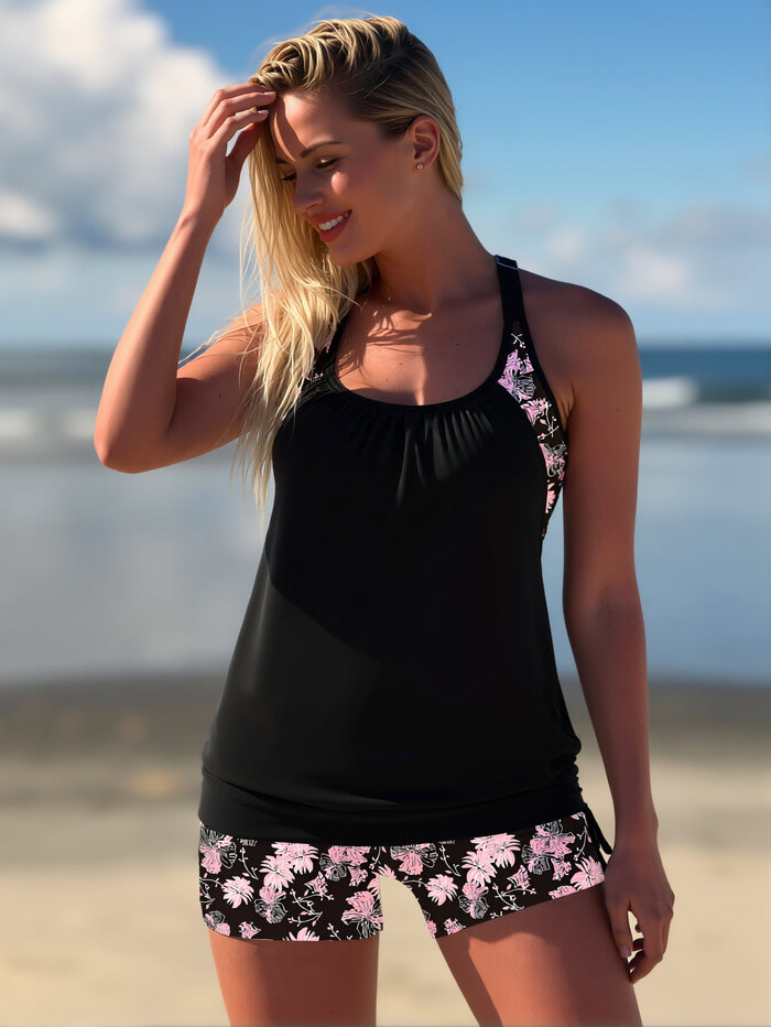 Tankini Swimsuits for Women 2026 Tummy Control Two Piece Bathing Suits with Sporty Pockets Swim Shorts