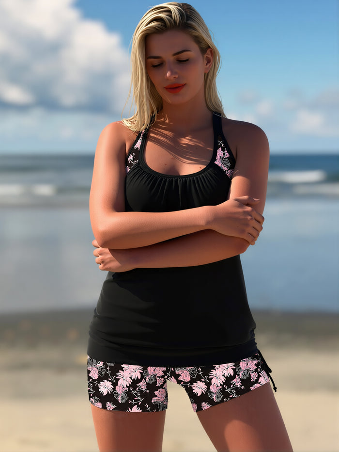 Tankini Swimsuits for Women 2026 Tummy Control Two Piece Bathing Suits with Sporty Pockets Swim Shorts